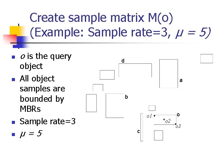 Create sample matrix M(o) (Example: Sample rate=3, µ = 5) n o is the