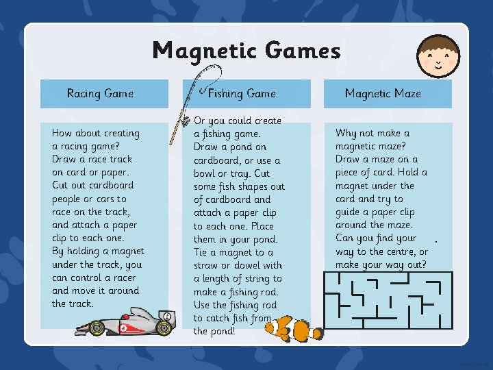 Magnetic Games Racing Game How about creating a racing game? Draw a race track