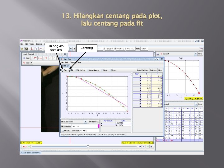 13. Hilangkan centang pada plot, lalu centang pada fit Hilangkan centang Centang 