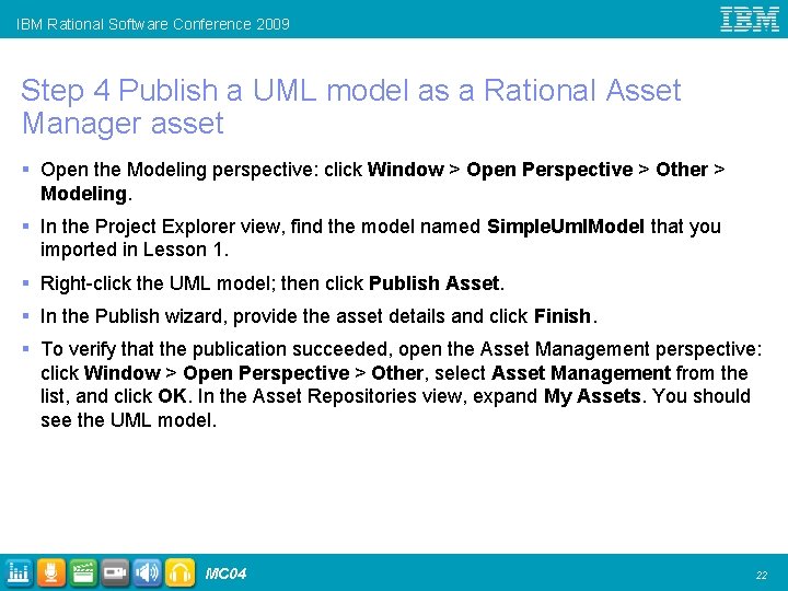 IBM Rational Software Conference 2009 Step 4 Publish a UML model as a Rational