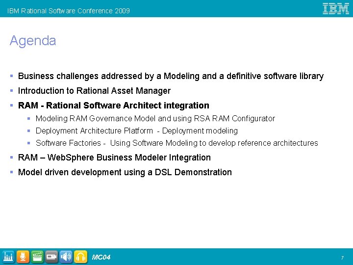 IBM Rational Software Conference 2009 Agenda § Business challenges addressed by a Modeling and