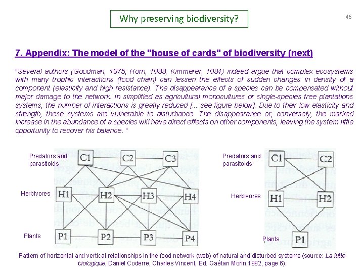 Why preserving biodiversity? 46 7. Appendix: The model of the "house of cards" of
