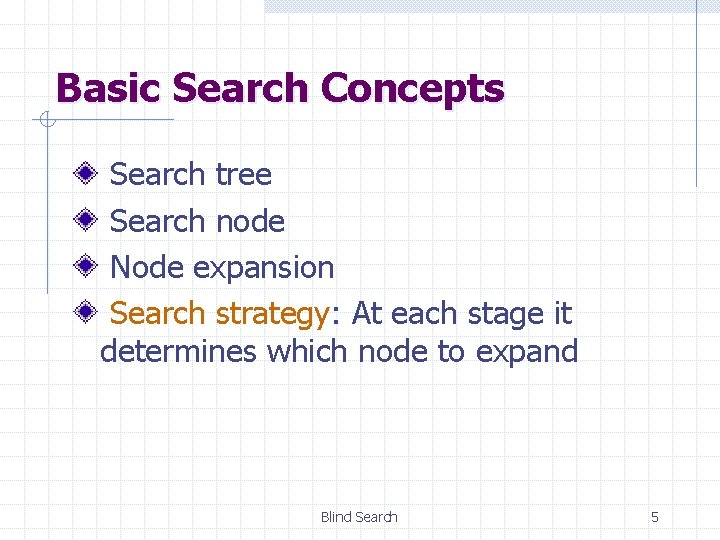 Basic Search Concepts Search tree Search node Node expansion Search strategy: At each stage