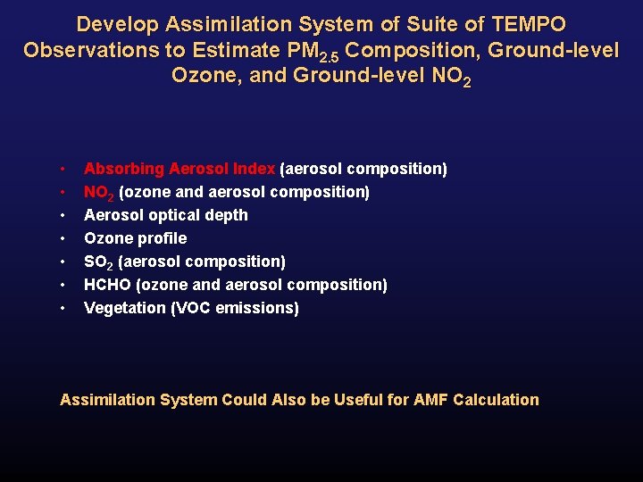 Develop Assimilation System of Suite of TEMPO Observations to Estimate PM 2. 5 Composition,