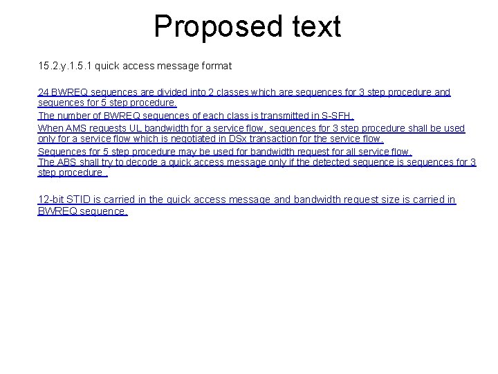 Proposed text 15. 2. y. 1. 5. 1 quick access message format 24 BWREQ