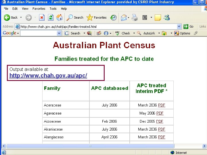 Output available at: http: //www. chah. gov. au/apc/ 