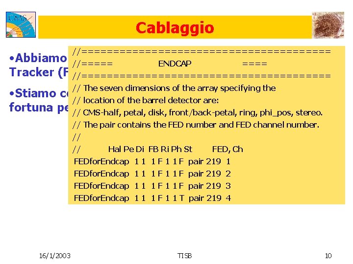 Cablaggio //==================== • Abbiamo forse un modello sensato dei ==== cabling nel //===== ENDCAP