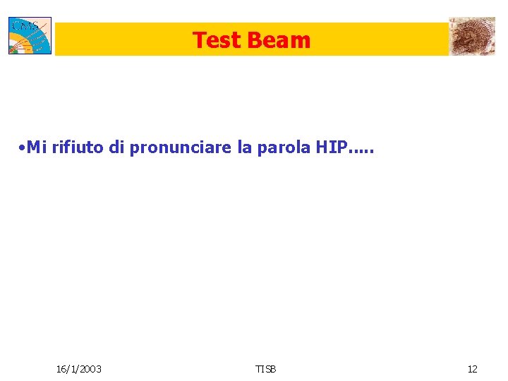 Test Beam • Mi rifiuto di pronunciare la parola HIP. . . 16/1/2003 TISB