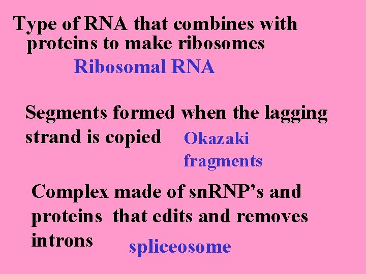 Type of RNA that combines with proteins to make ribosomes Ribosomal RNA Segments formed