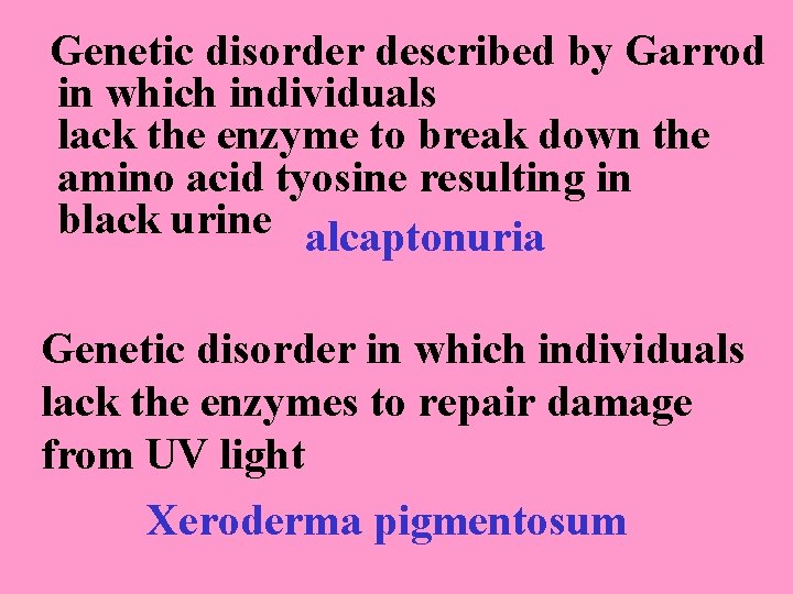 Genetic disorder described by Garrod in which individuals lack the enzyme to break down