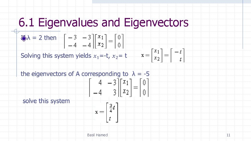 6. 1 Eigenvalues and Eigenvectors Basil Hamed 11 