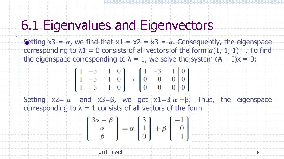 6. 1 Eigenvalues and Eigenvectors Basil Hamed 14 