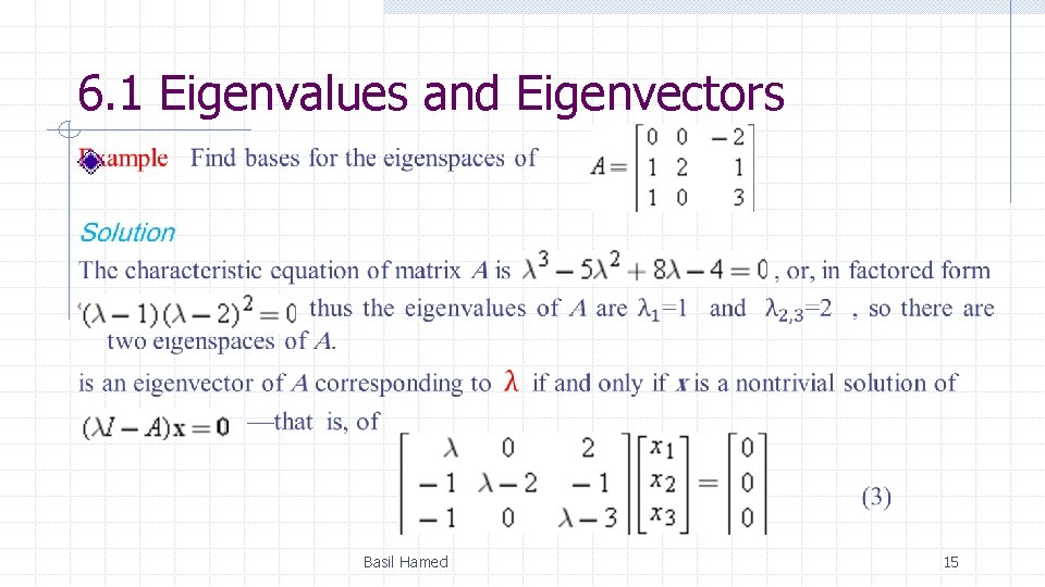 6. 1 Eigenvalues and Eigenvectors Basil Hamed 15 