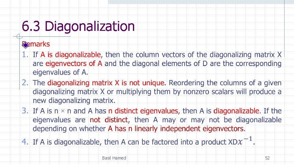 6. 3 Diagonalization Basil Hamed 52 