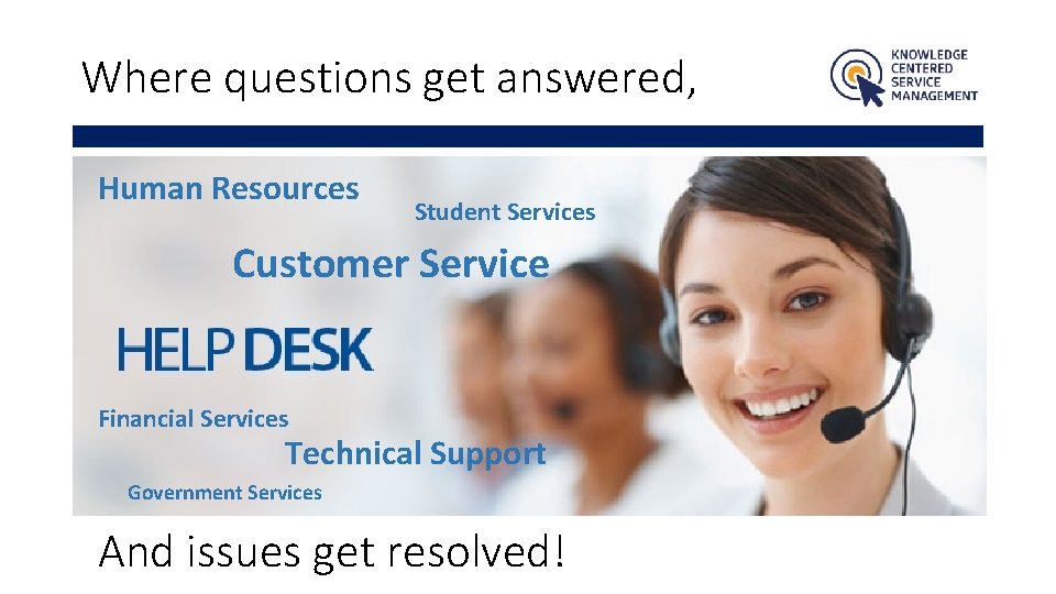 Where questions get answered, Human Resources Student Services Customer Service Financial Services Technical Support