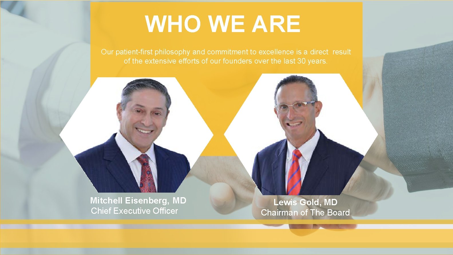 WHO WE ARE Our patient-first philosophy and commitment to excellence is a direct result