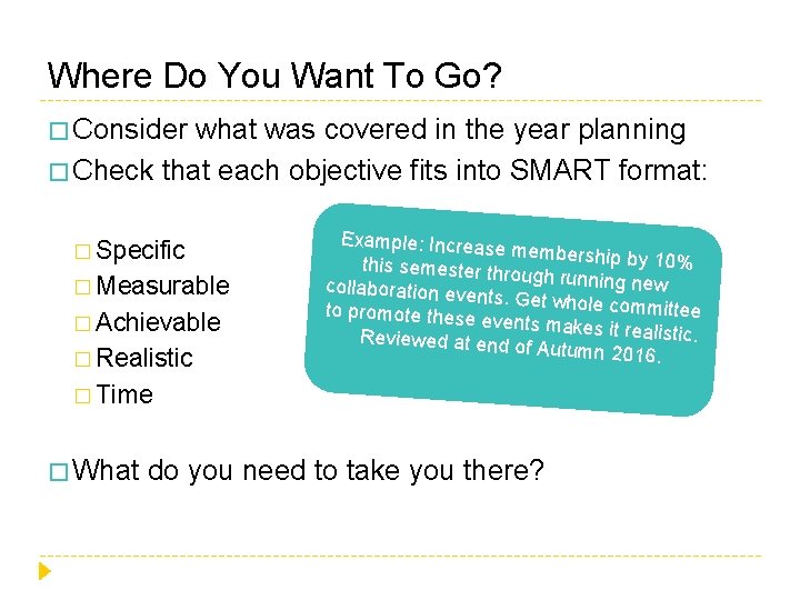 Where Do You Want To Go? � Consider what was covered in the year