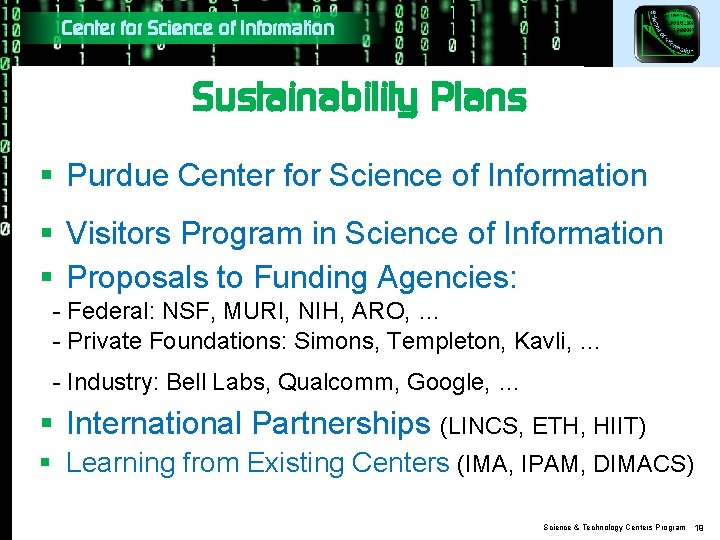 Center for Science of Information Sustainability Plans § Purdue Center for Science of Information