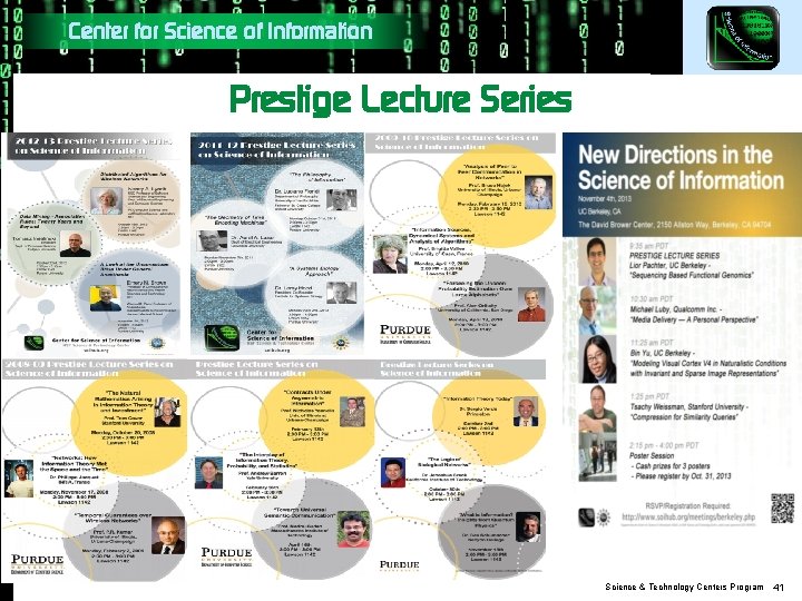 Center for Science of Information Prestige Lecture Series Science & Technology Centers Program 41