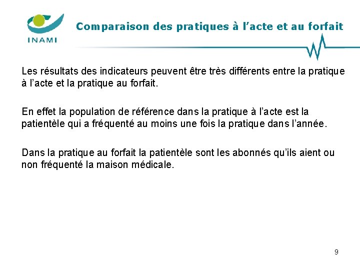 Comparaison des pratiques à l’acte et au forfait Les résultats des indicateurs peuvent être