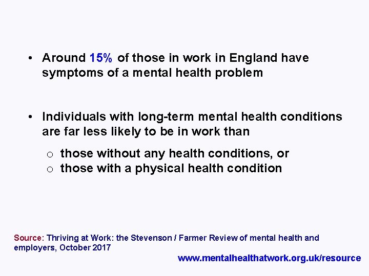  • Around 15% of those in work in England have symptoms of a