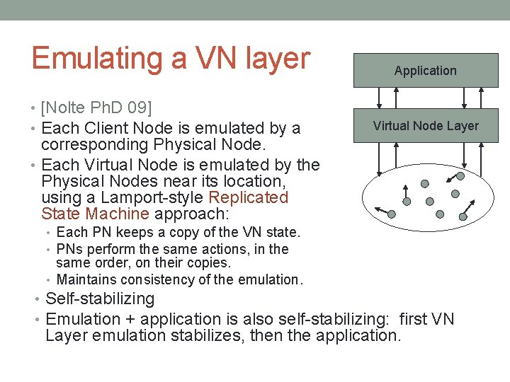 Emulating a VN layer • [Nolte Ph. D 09] • Each Client Node is