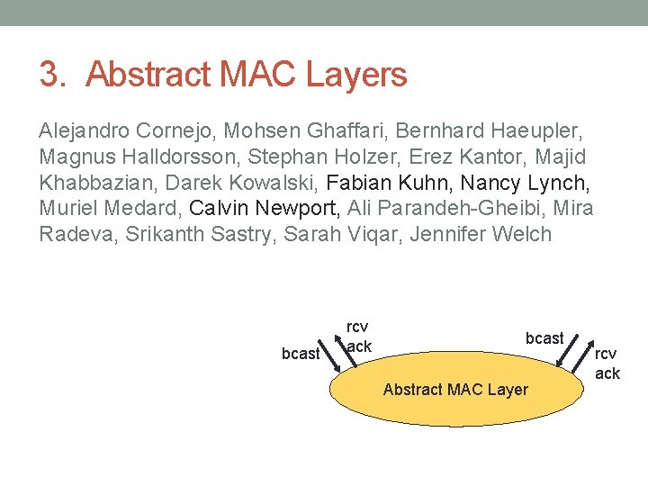 3. Abstract MAC Layers Alejandro Cornejo, Mohsen Ghaffari, Bernhard Haeupler, Magnus Halldorsson, Stephan Holzer,