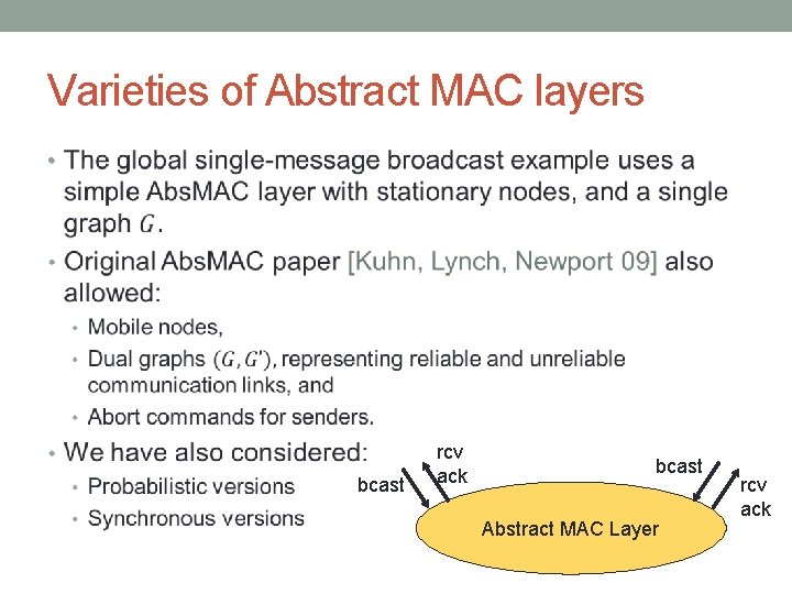 Varieties of Abstract MAC layers • bcast rcv ack bcast Abstract MAC Layer rcv