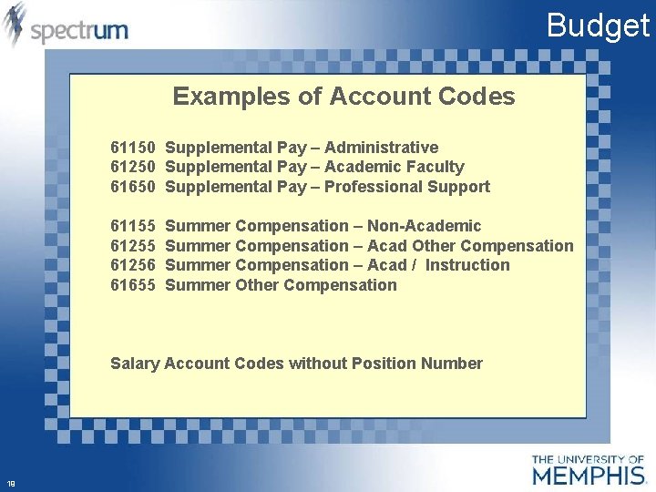 Budget Examples of Account Codes 61150 Supplemental Pay – Administrative 61250 Supplemental Pay –