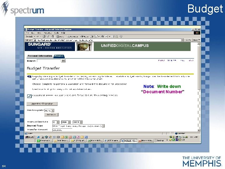 Budget Note: Write down “Document Number” 54 