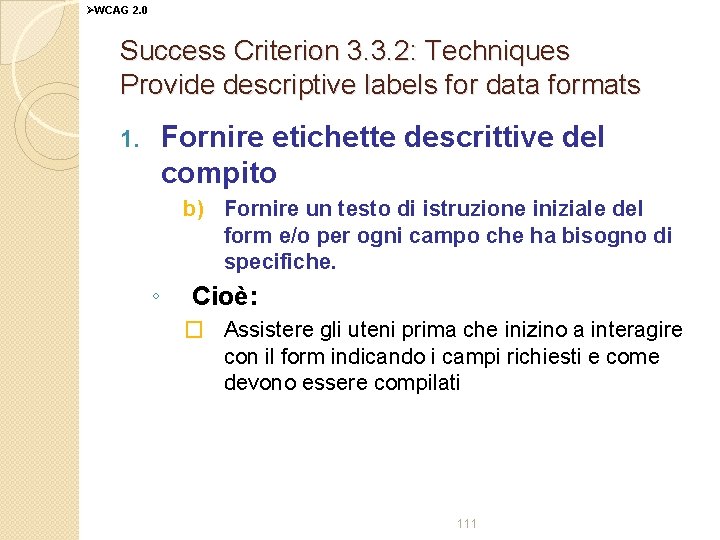 ØWCAG 2. 0 Success Criterion 3. 3. 2: Techniques Provide descriptive labels for data