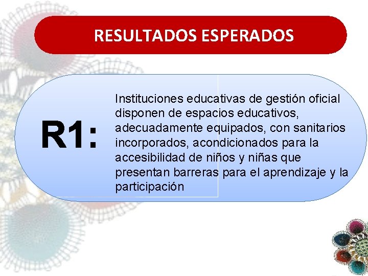 RESULTADOS ESPERADOS Instituciones educativas de gestión oficial disponen de espacios educativos, adecuadamente equipados, con