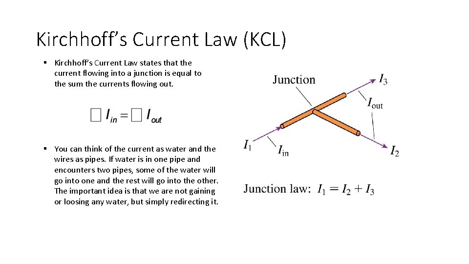Kirchhoff’s Current Law (KCL) § Kirchhoff’s Current Law states that the current flowing into