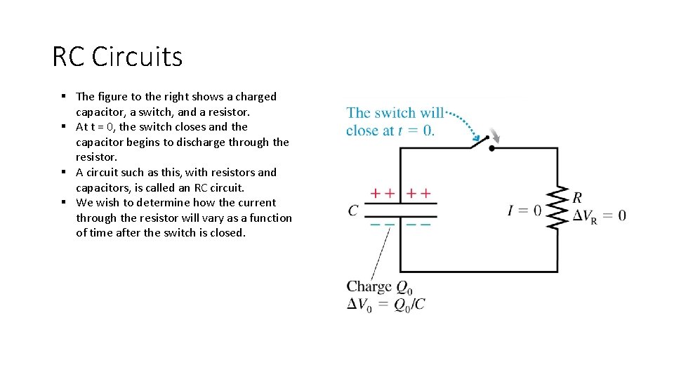 RC Circuits § The figure to the right shows a charged capacitor, a switch,