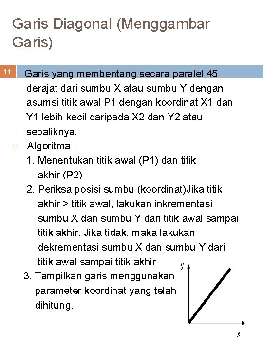 Garis Diagonal (Menggambar Garis) 11 Garis yang membentang secara paralel 45 derajat dari sumbu