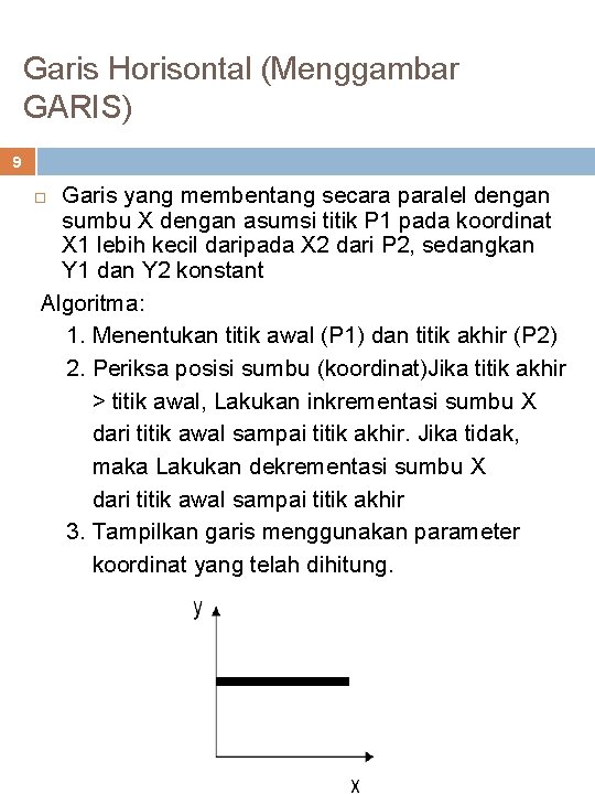 Garis Horisontal (Menggambar GARIS) 9 Garis yang membentang secara paralel dengan sumbu X dengan