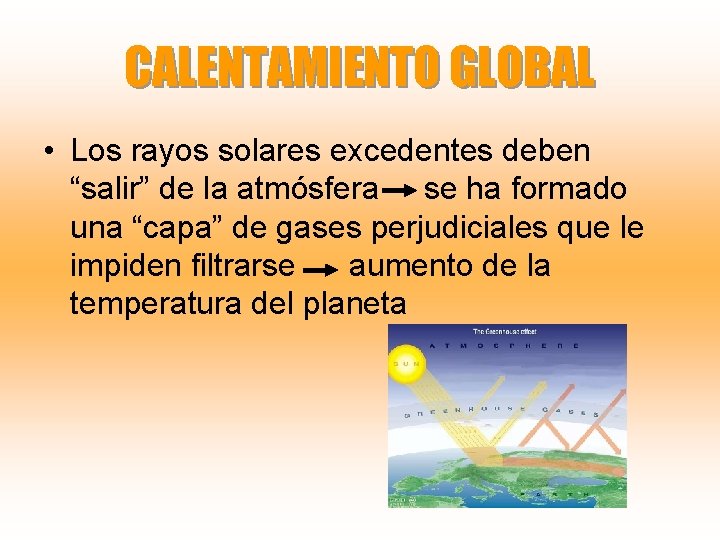 CALENTAMIENTO GLOBAL • Los rayos solares excedentes deben “salir” de la atmósfera se ha