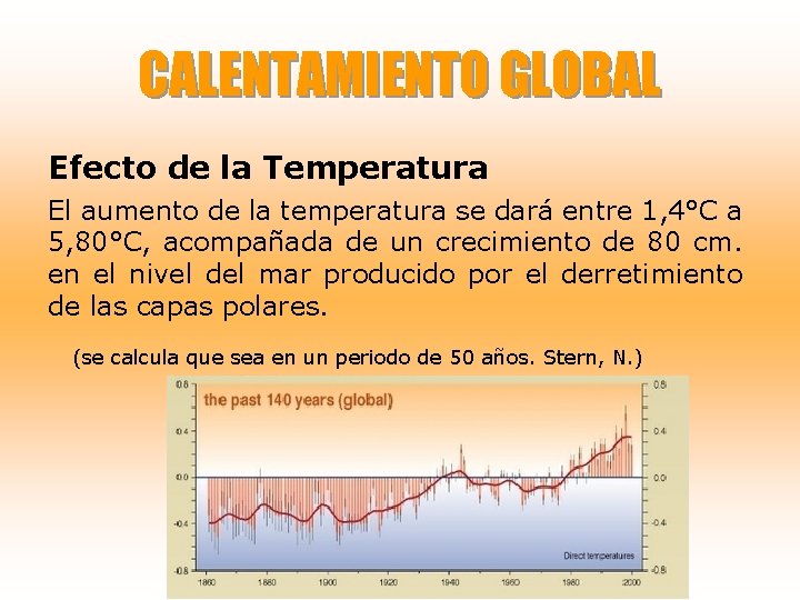 CALENTAMIENTO GLOBAL Efecto de la Temperatura El aumento de la temperatura se dará entre
