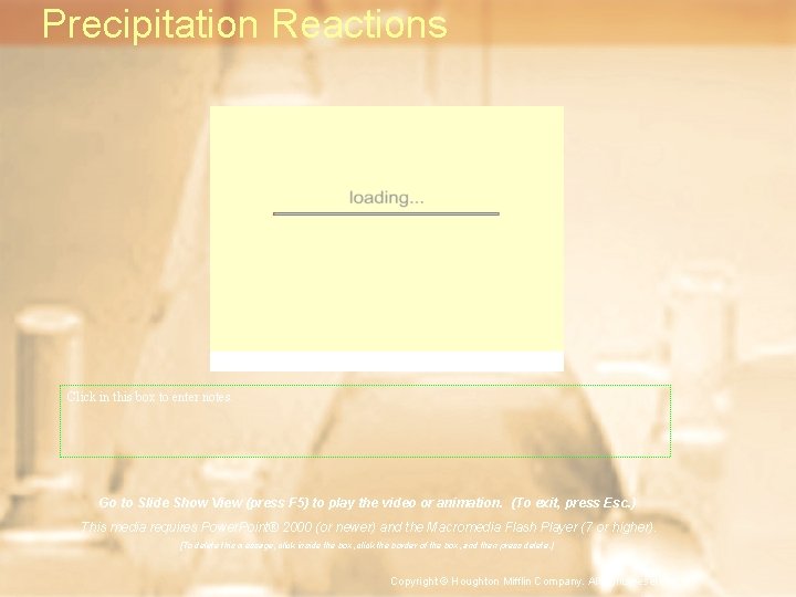 Precipitation Reactions Click in this box to enter notes. Go to Slide Show View