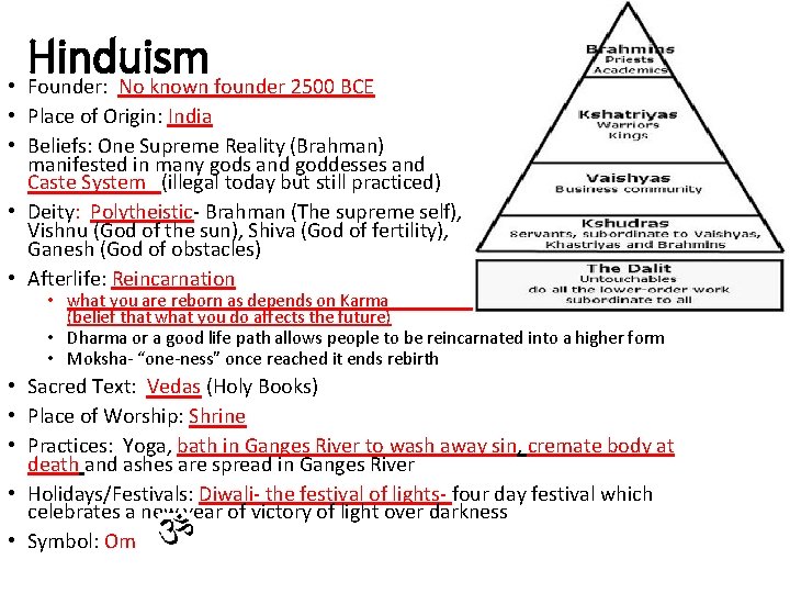 Hinduism • Founder: No known founder 2500 BCE • Place of Origin: India •