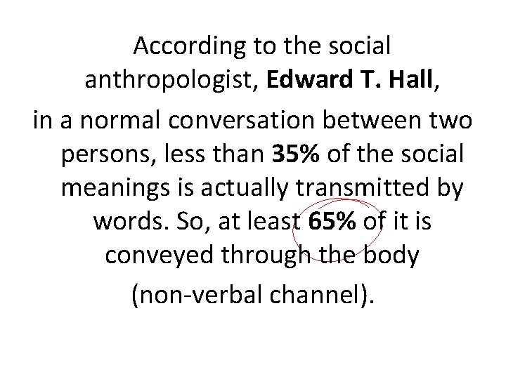 According to the social anthropologist, Edward T. Hall, in a normal conversation between two