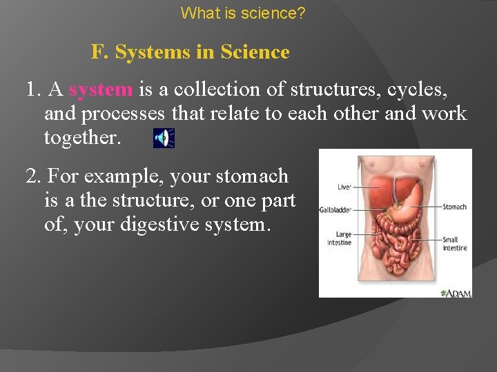 What is science? F. Systems in Science 1. A system is a collection of