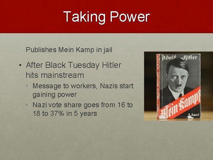 Taking Power Publishes Mein Kamp in jail • After Black Tuesday Hitler hits mainstream