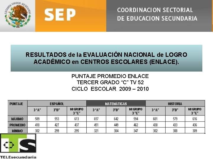 RESULTADOS de la EVALUACIÓN NACIONAL de LOGRO ACADÉMICO en CENTROS ESCOLARES (ENLACE). PUNTAJE PROMEDIO