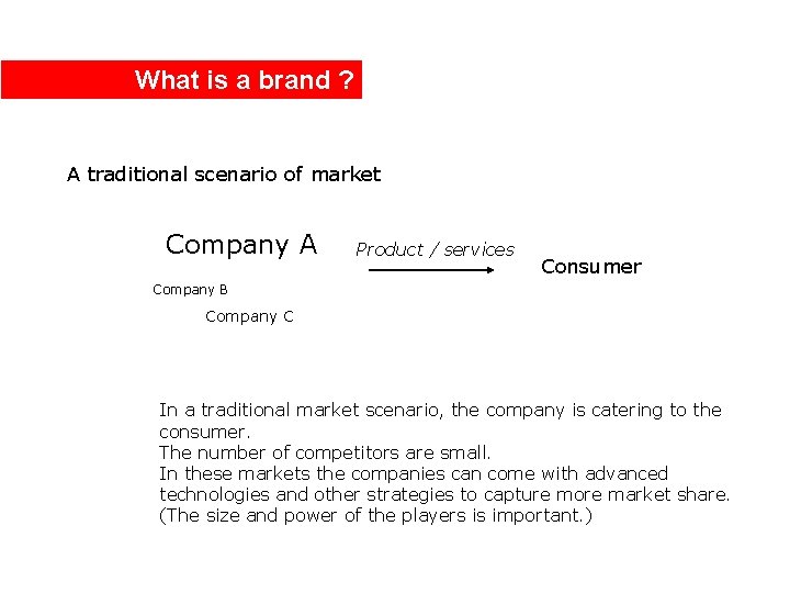 What is a brand ? A traditional scenario of market Company A Product /