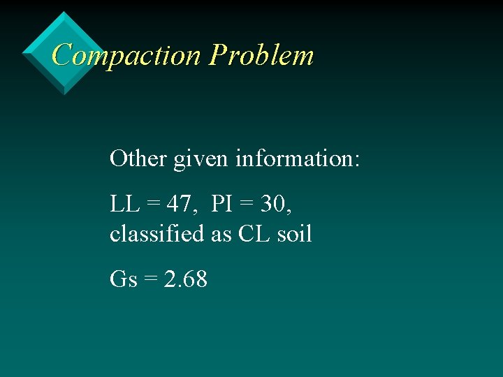 Compaction Problem Other given information: LL = 47, PI = 30, classified as CL