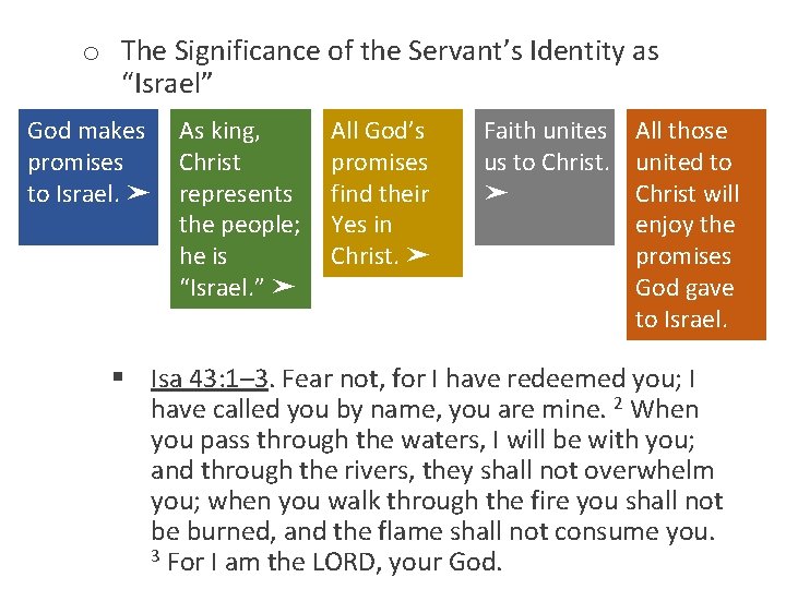 o The Significance of the Servant’s Identity as “Israel” God makes promises to Israel.