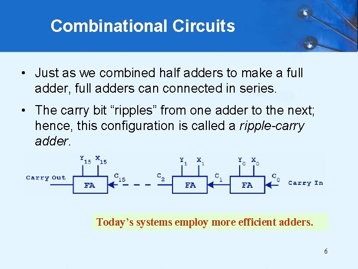 Combinational Circuits • Just as we combined half adders to make a full adder,