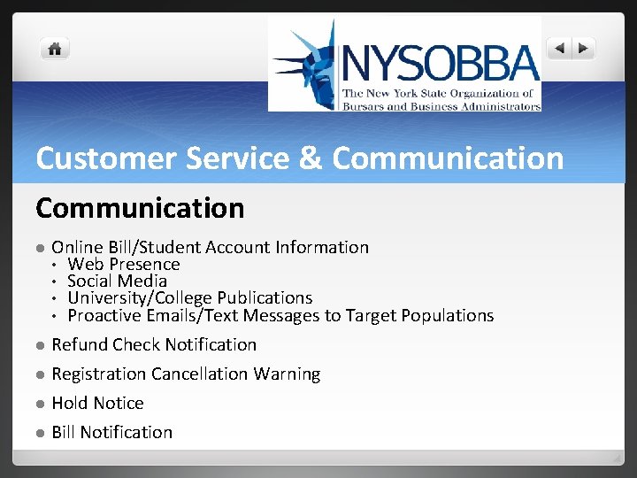 Customer Service & Communication l Online Bill/Student Account Information • Web Presence • Social