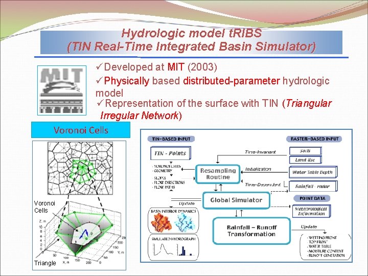 Hydrologic model t. RIBS (TIN Real-Time Integrated Basin Simulator) üDeveloped at MIT (2003) üPhysically